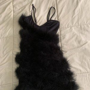 Black Feather Boa Negligee, Lycra Stretch One Size w lace jacket, EUC